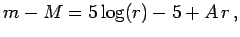 $\displaystyle m-M=5\log(r)-5+A\,r\,,$