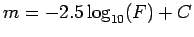 $ m=-2.5\log_{10} (F)+C$