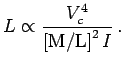 $\displaystyle L\propto V_c^\alpha\,,\,\,\,\,\,\,\,\alpha\approx 4\,.$