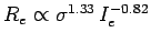 $\displaystyle \sigma^2 \propto \hbox{[M/L]}{L\over R_e} \propto {L^{1+\alpha}\over R_e}\,,$